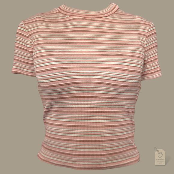 3 Girls Striped Ribbed Crop Top | Retro Y2K Fitted Tee - Picture 1 of 8
